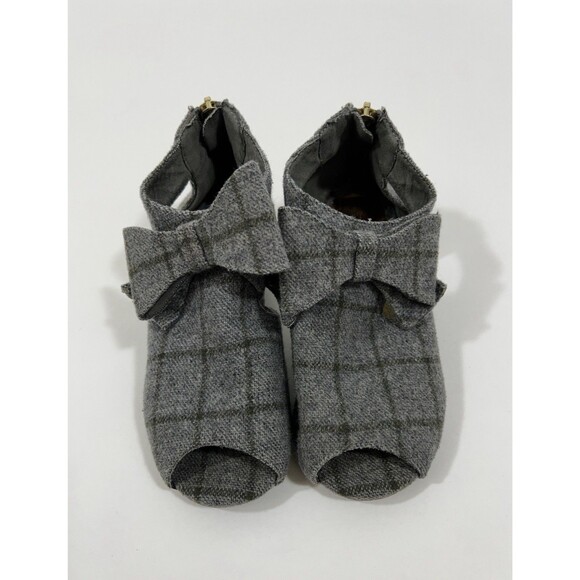 Joyfolie Girls Size 13 Bow Booties In London Fog, Gray Plaid! - Picture 1 of 9